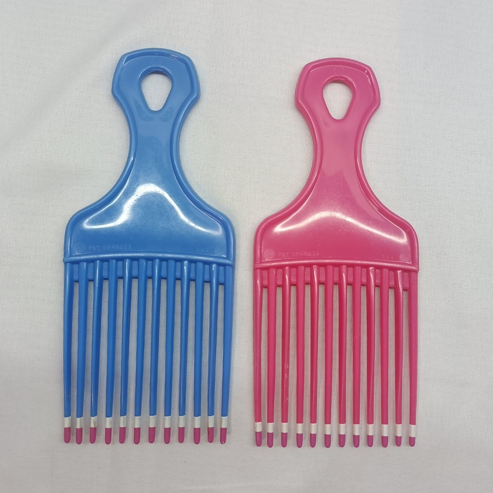 Lot Of 2 Vtg 80s 90s Goody USA Patent 4345608 Hair Color Dip Pick Comb Blue Pink